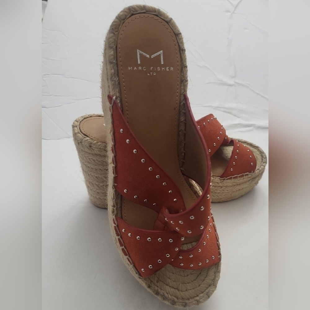 Marc Fisher women's sandals orange silver hardware espadrilles size 6 - Picture 4 of 8